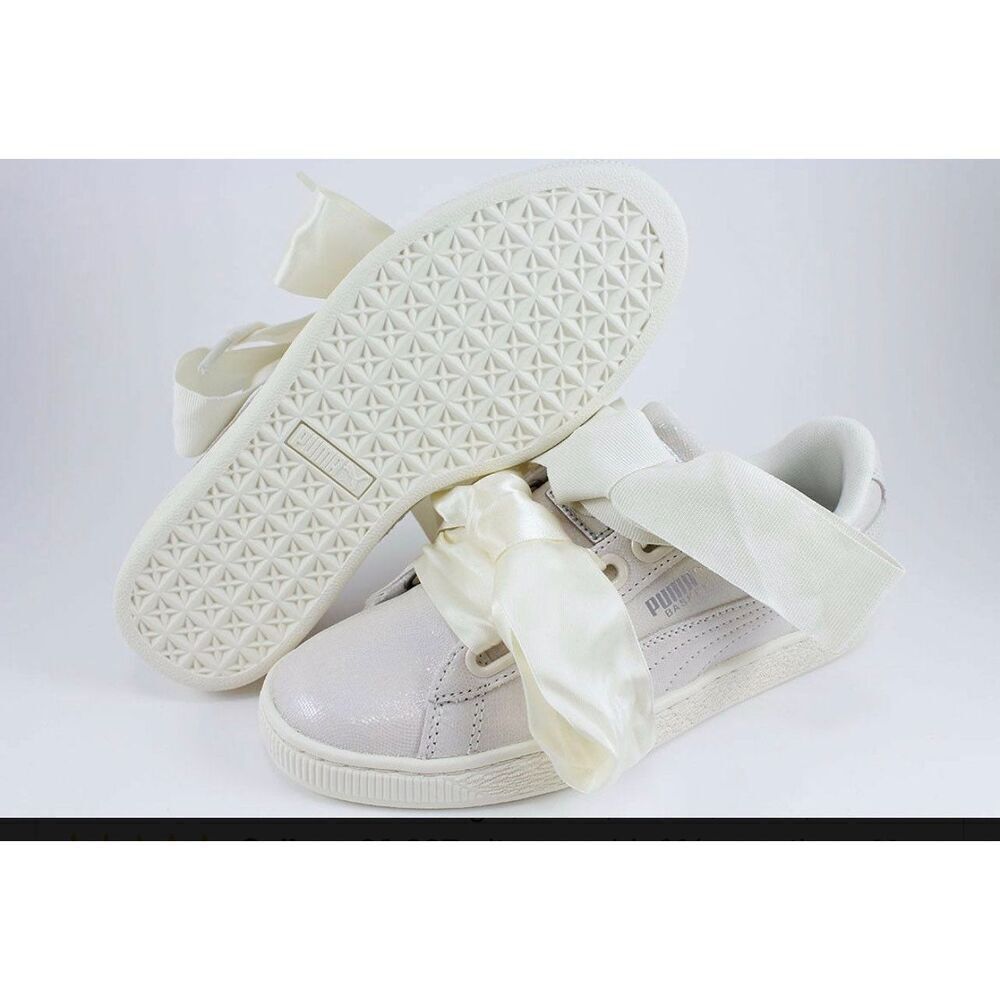 Puma Basket Heart Night Sky white sparkle satin laces sneakers size 8.5  8 1/2 - Picture 6 of 10